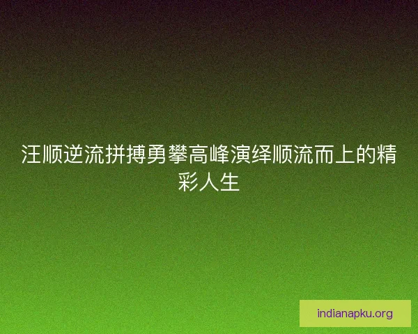 汪顺逆流拼搏勇攀高峰演绎顺流而上的精彩人生